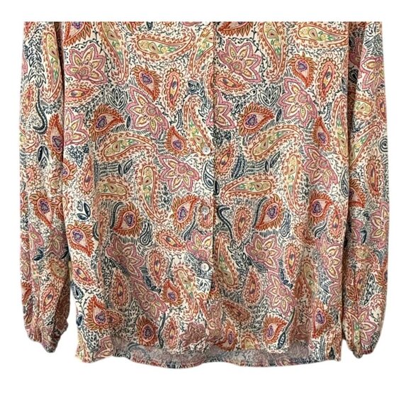 FRNCH Paris Womens S Paisley Button Boho Blouse Long Sleeve Lightweight Office - Picture 3 of 5